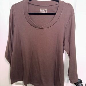 Cato 3/4 Sleeve Scoop Neck Top — Brown